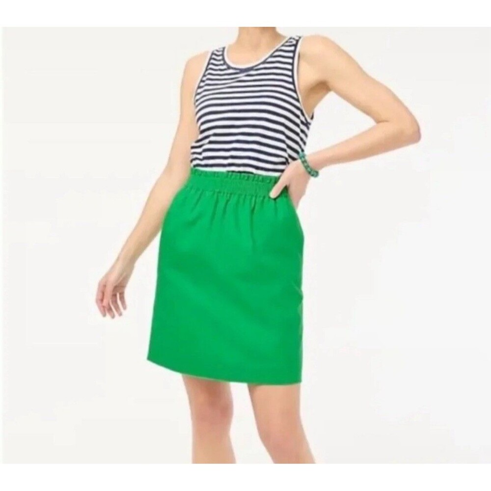 NWT J.Crew Kelly Green Linen Cotton Blend High Waist Mini Skirt Size 16
